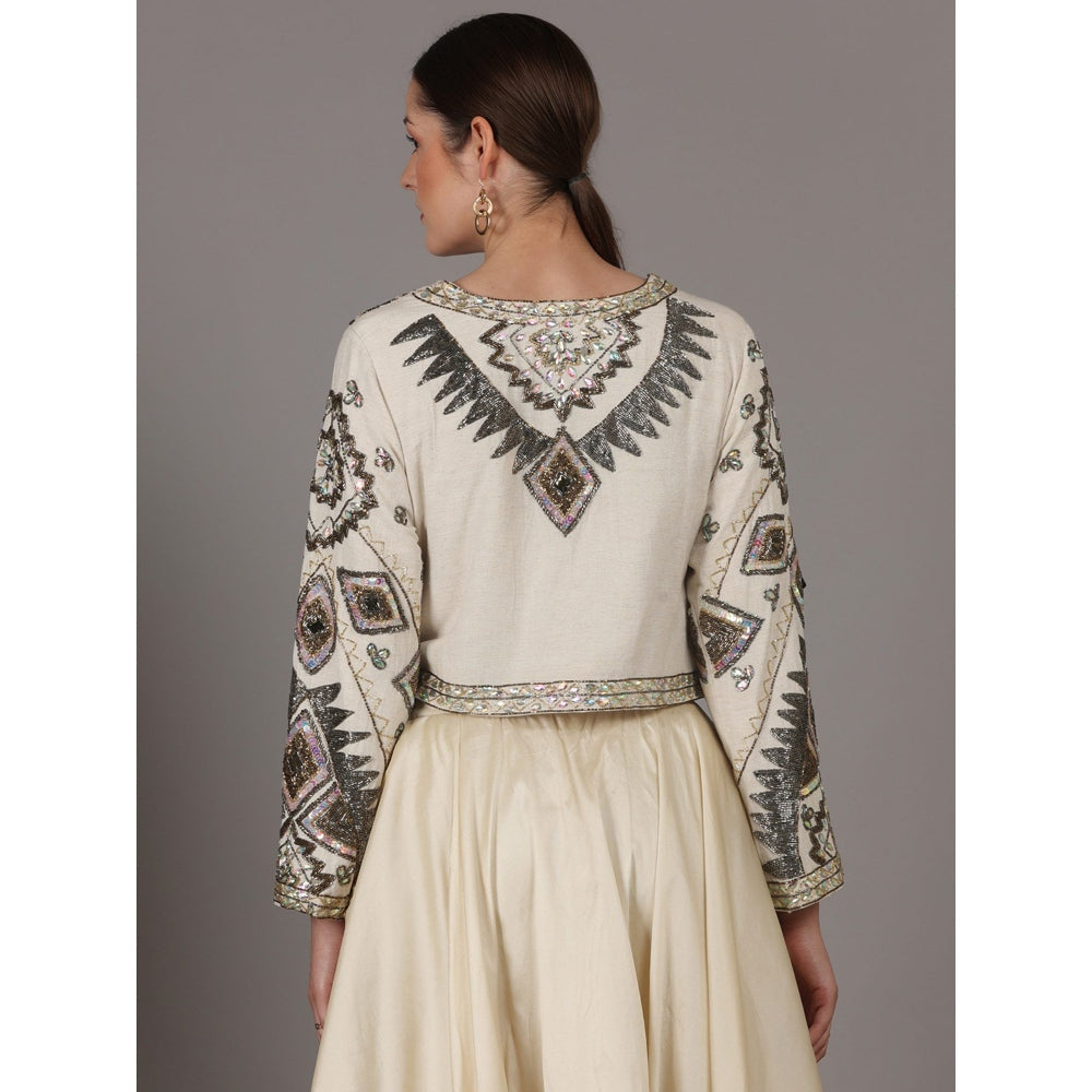 NAMAH BY PARUL MONGIA Linen Off White Embroidered Jacket