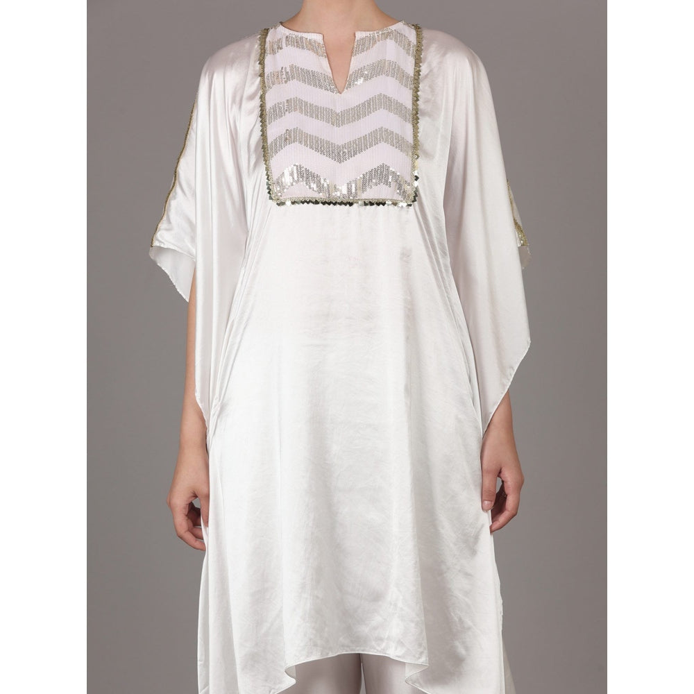 NAMAH BY PARUL MONGIA Ivory Satin Kaftan with Straight Pant (Set of 2)