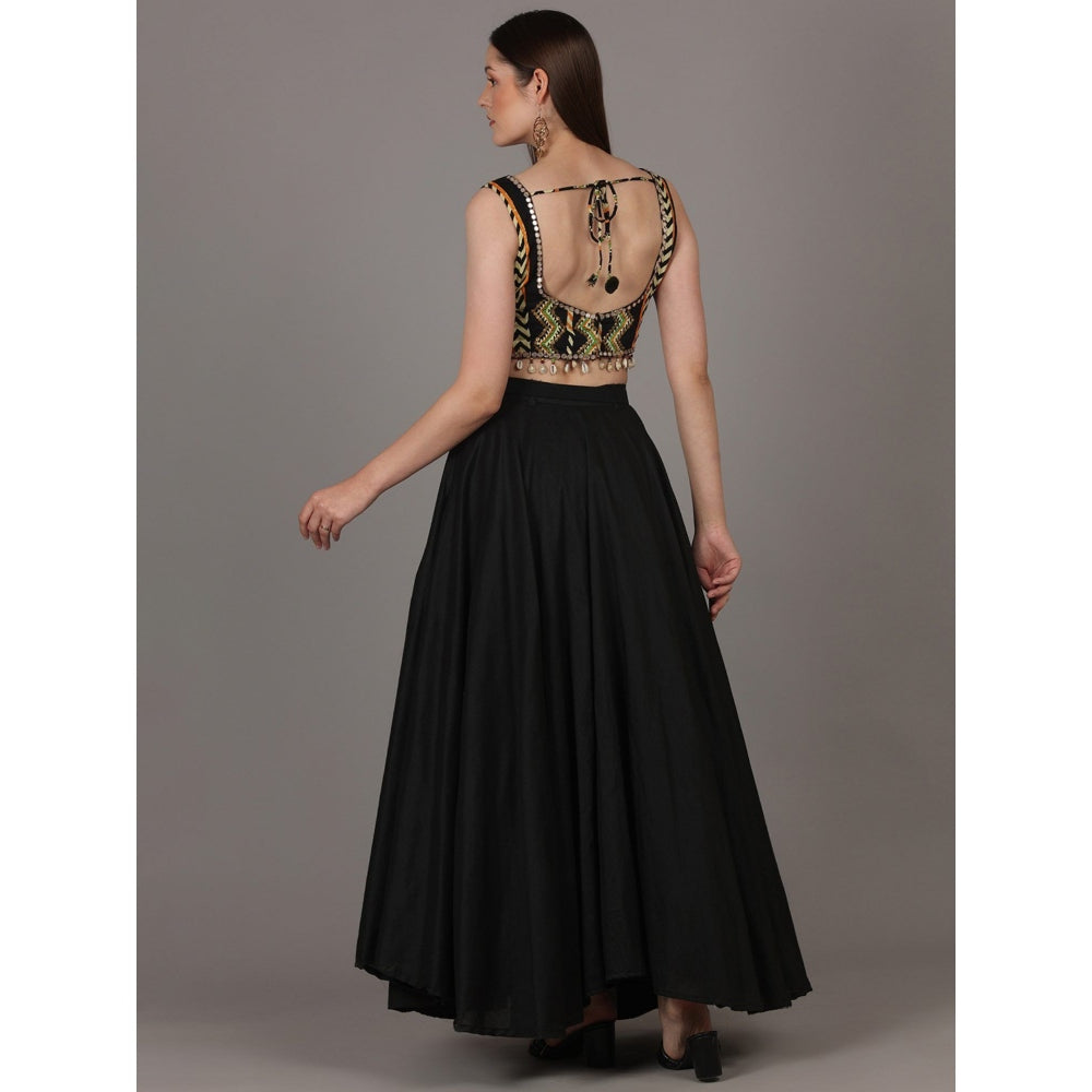 NAMAH BY PARUL MONGIA Black Astrid Print Crop Top with Silk Skirt (Set of 2)