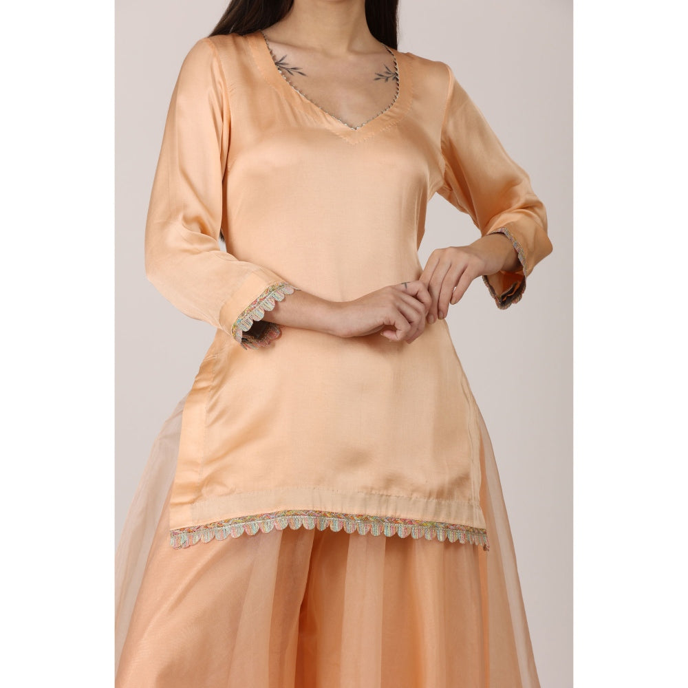 NAMAH BY PARUL MONGIA Peach Solid Kurta with Sharara and Dupatta (Set of 3)