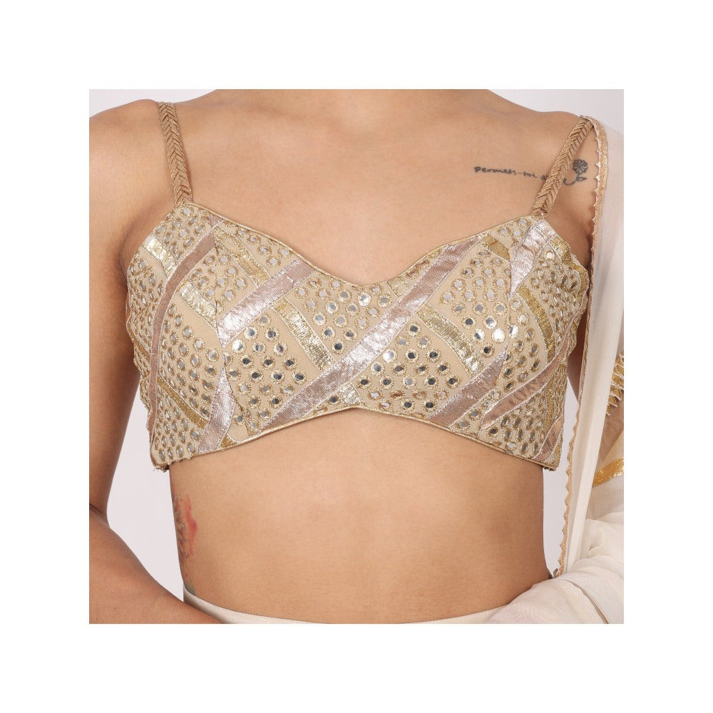 NAMAH BY PARUL MONGIA Ivory Silk Embroidered Blouse with Lehenga and Dupatta (Set of 3)