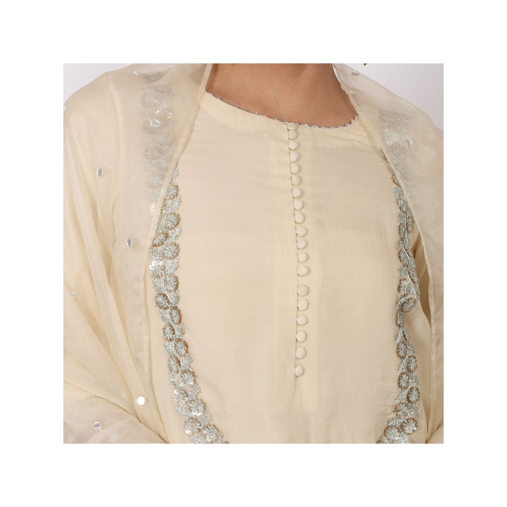 NAMAH BY PARUL MONGIA Ivory Organza Embroidered Kurta with Sharara and Dupatta (Set of 3)