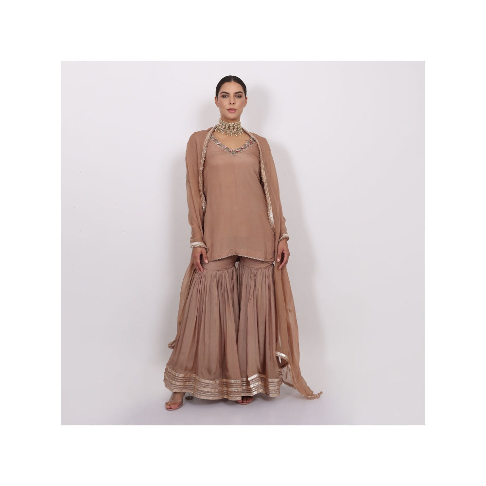 NAMAH BY PARUL MONGIA Beige Silk Embroidered Kurta with Sharara and Dupatta (Set of 3)