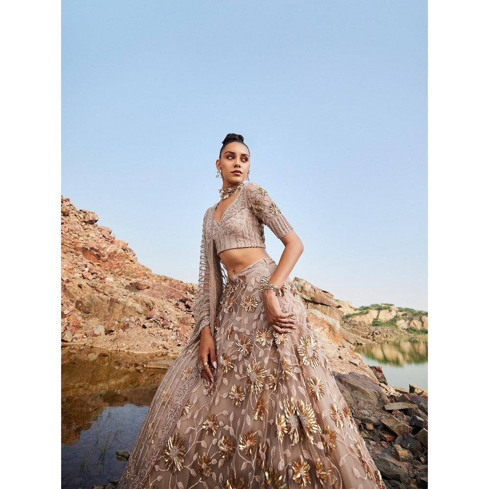 Nandita Thirani Nude & Bloom Blush Pink Lehenga Stitched Blouse with Dupatta (Set of 3)