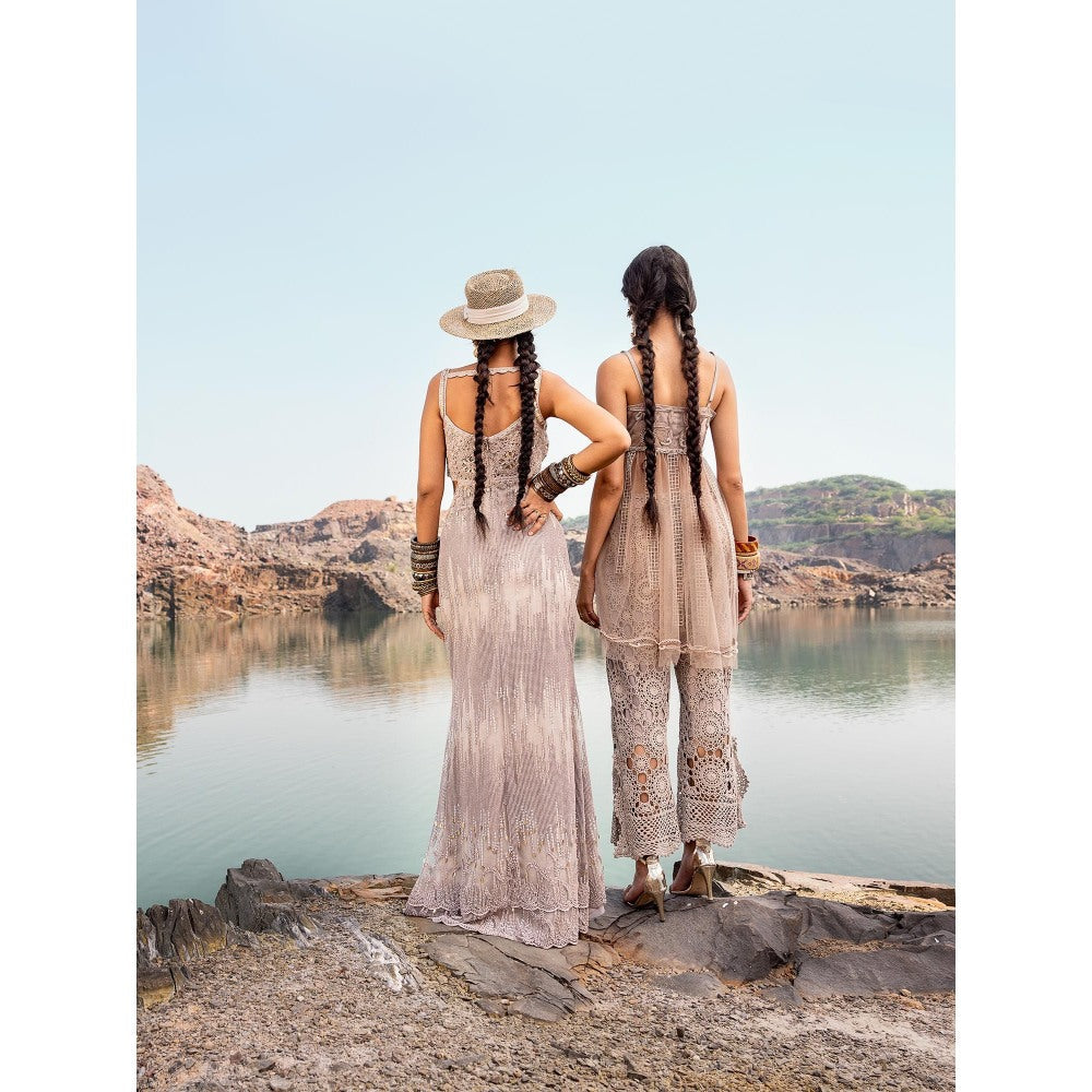 Nandita Thirani Beige Dreamer Tunic & Crochet Pant (Set of 2)
