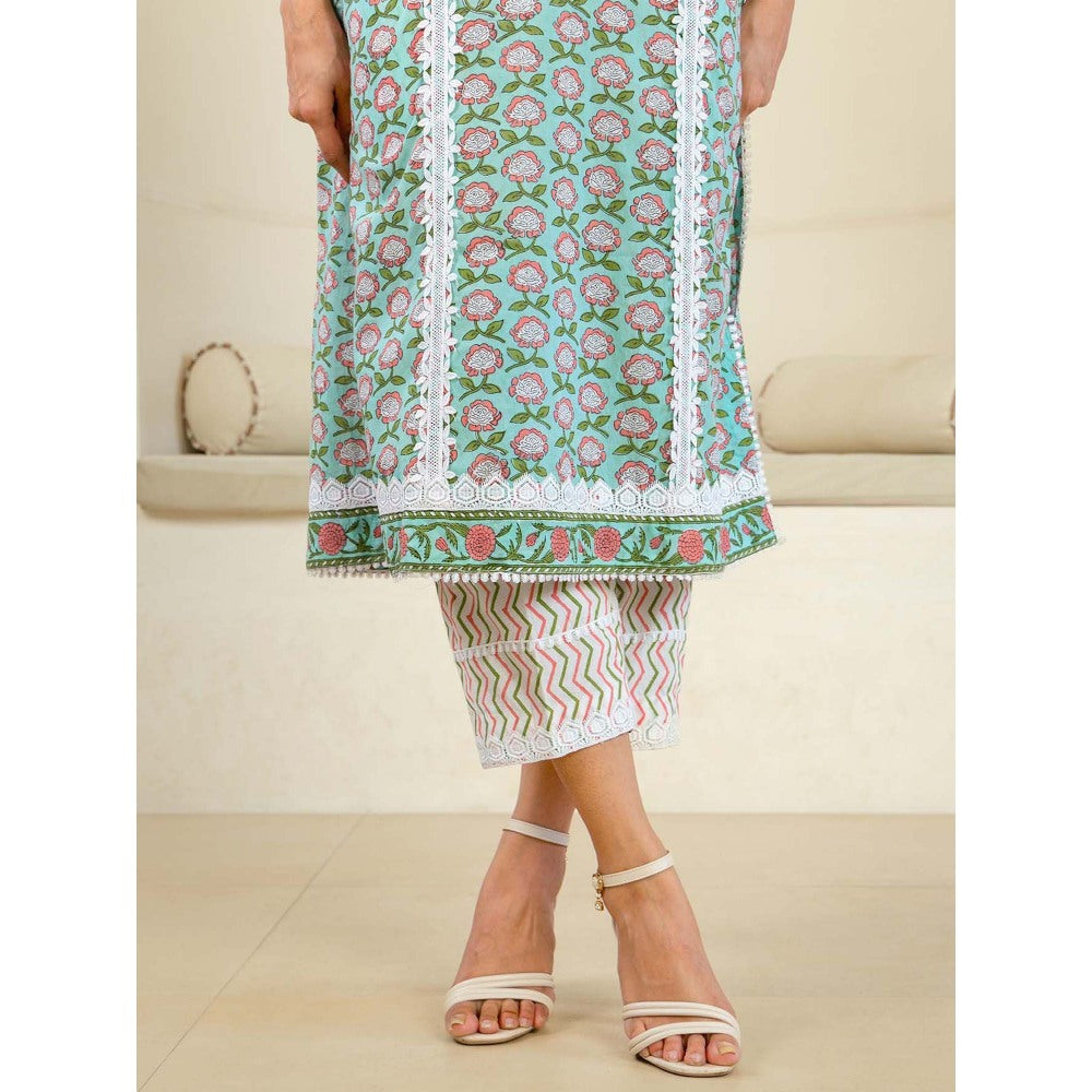 Naseebo Mint Green Reverie Luxe Cotton Premium Kurta with Pant and Dupatta (Set of 3)