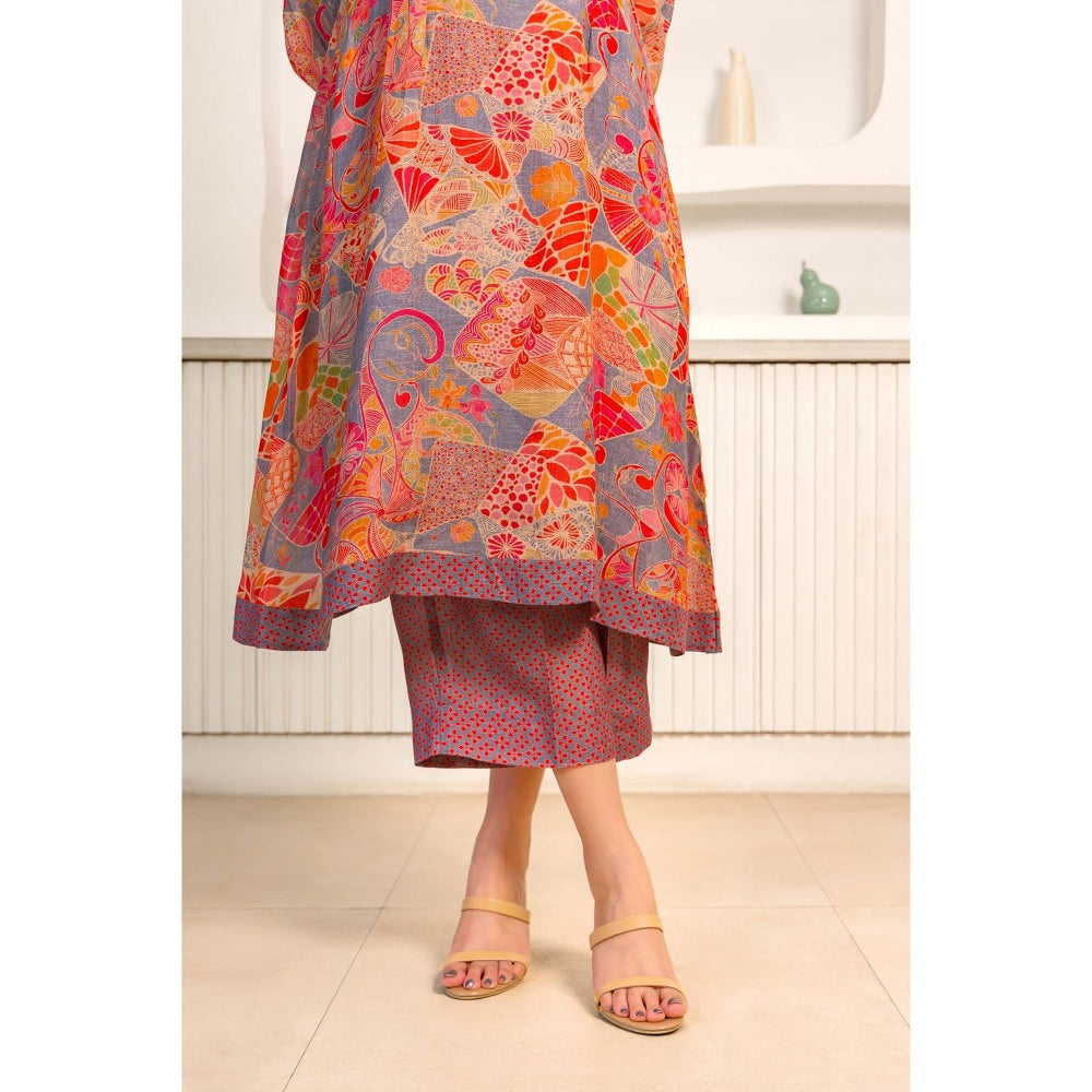 Naseebo Multi-Colour Sunset Mosaic Linen Premium Co-Ord (Set of 2)