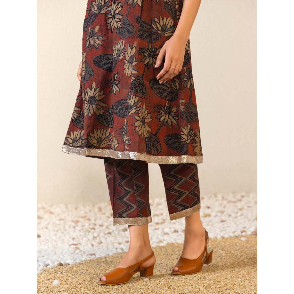 Naseebo Maroon Terracotta Dream Ajrakh Kurta with Pant (Set of 2)