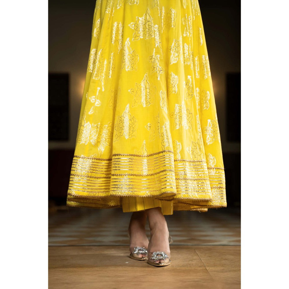 Naseebo Marigold Yellow Anarkali with Pant and Dupatta (Set of 3)