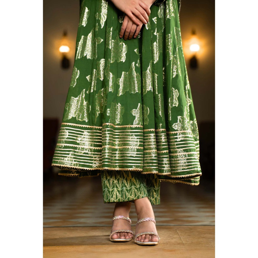 Naseebo Mystic Green Anarkali with Pant and Dupatta (Set of 3)