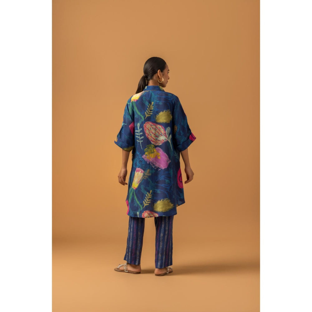 Naseebo Midnight Canvas Muslin Kurta with Pant - Blue