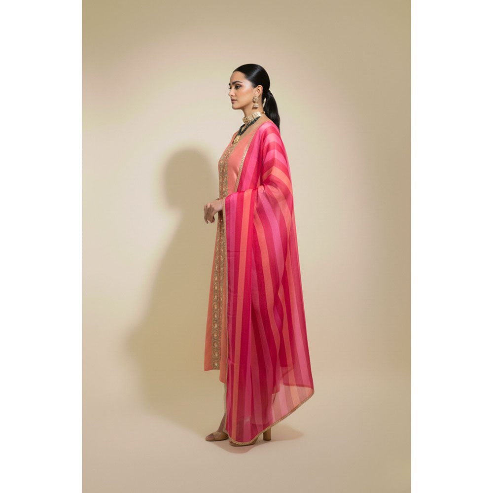 Naseebo Womens Muslin Sequined Peach Kurta with Pant and Dupatta