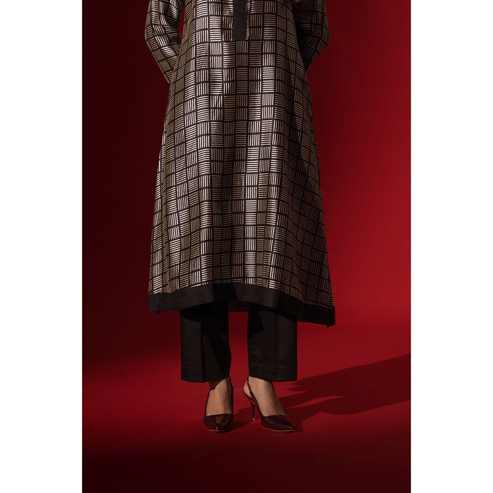Naseebo Ebony Checked Print Black Silk Kurta and Pant