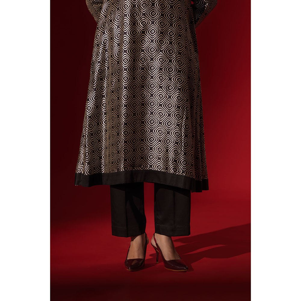 Naseebo Ebony Black Geometric Symphony Silk Kurta and Pant