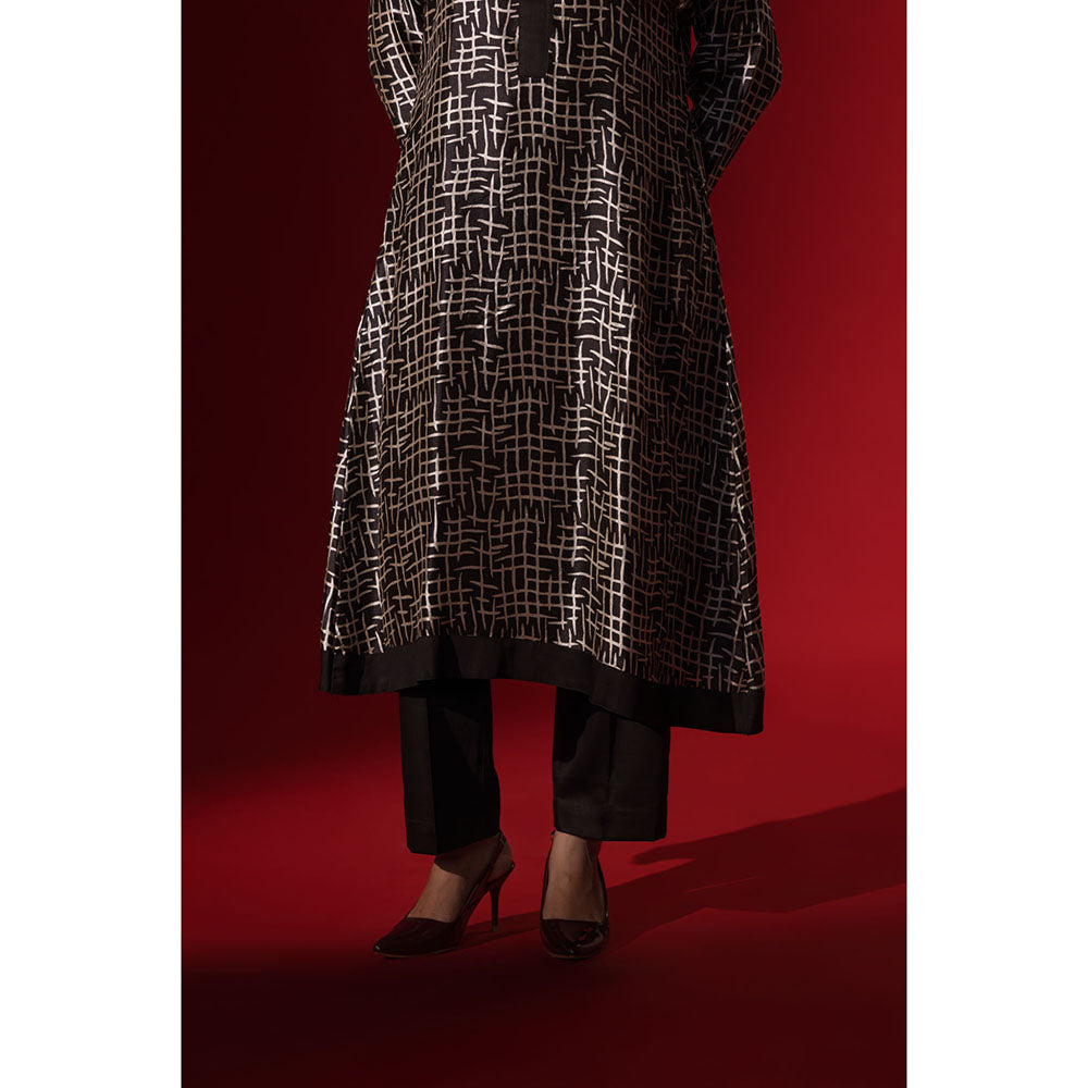 Naseebo Elegance Ebony Black Silk Kurta and Pant