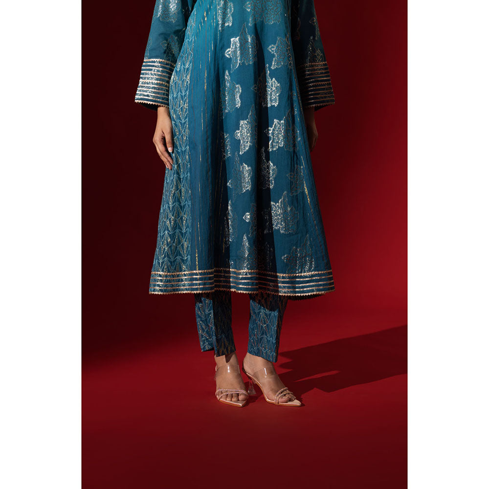 Naseebo Emerald Blue Charm Anarkali with Pant & Dupatta