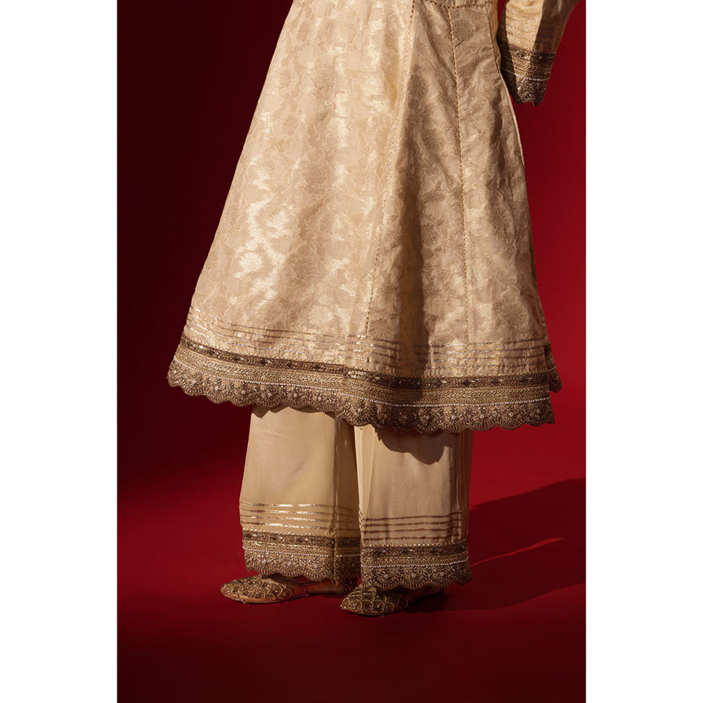 Naseebo Cream Sequin Brocade Kurta with Palazzo & Dupatta