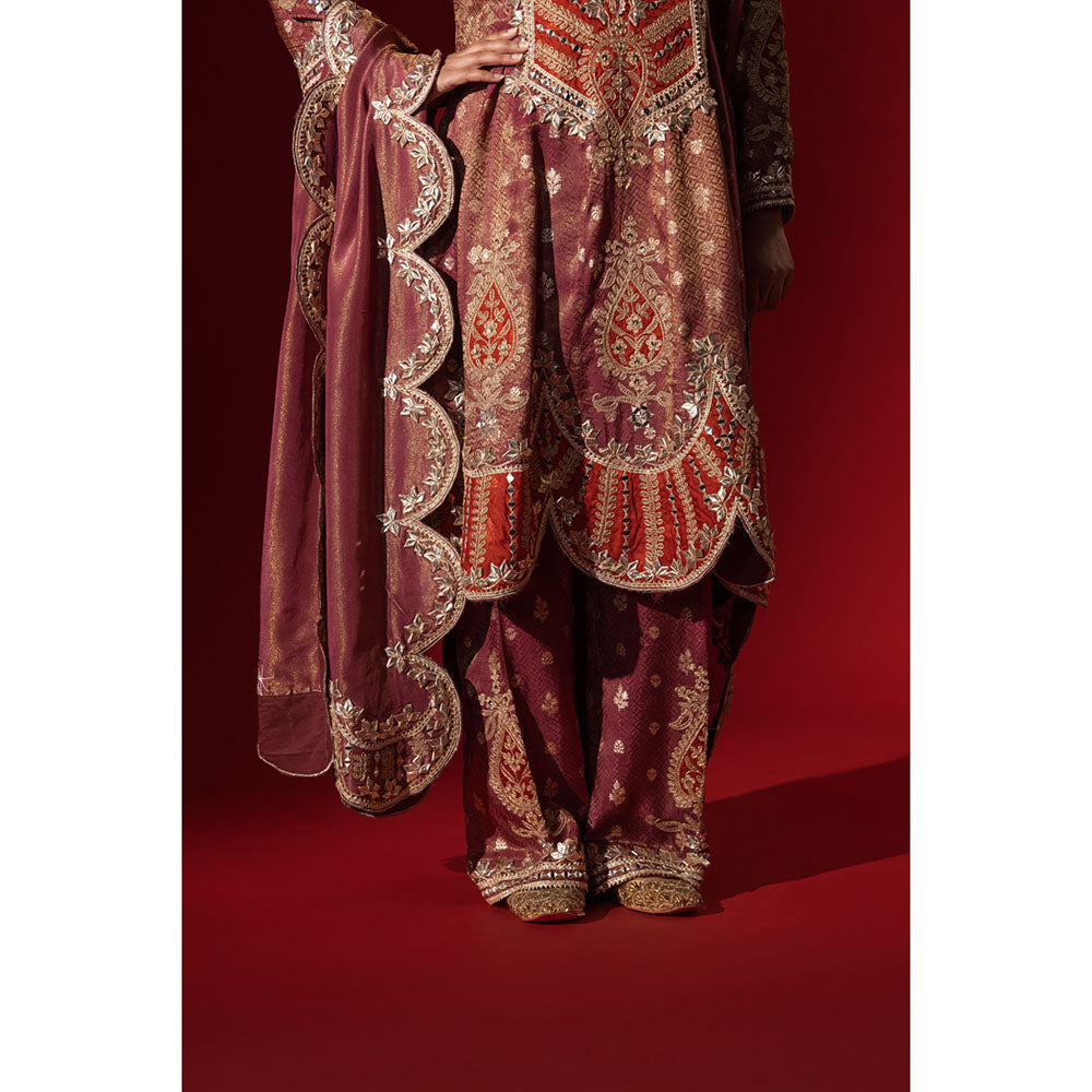 Naseebo Ruby Darbar Embroidery Brocade Kurta with Palazzo & Dupatta