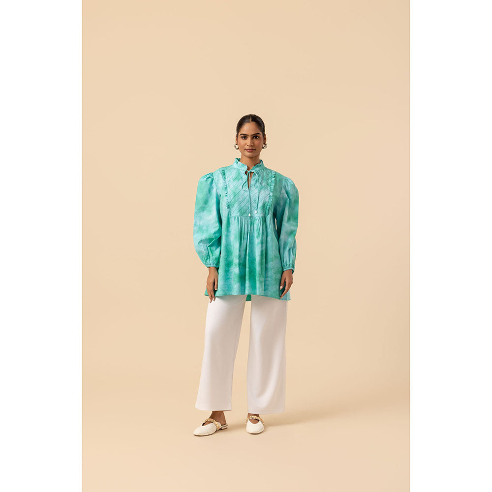 Naseebo Womens Cotton Tie & Dye Turquoise Top