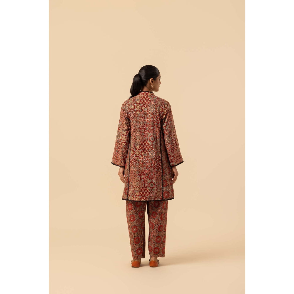 Naseebo Maroon Mandala Ajrakh Printed Farshi Coord Set