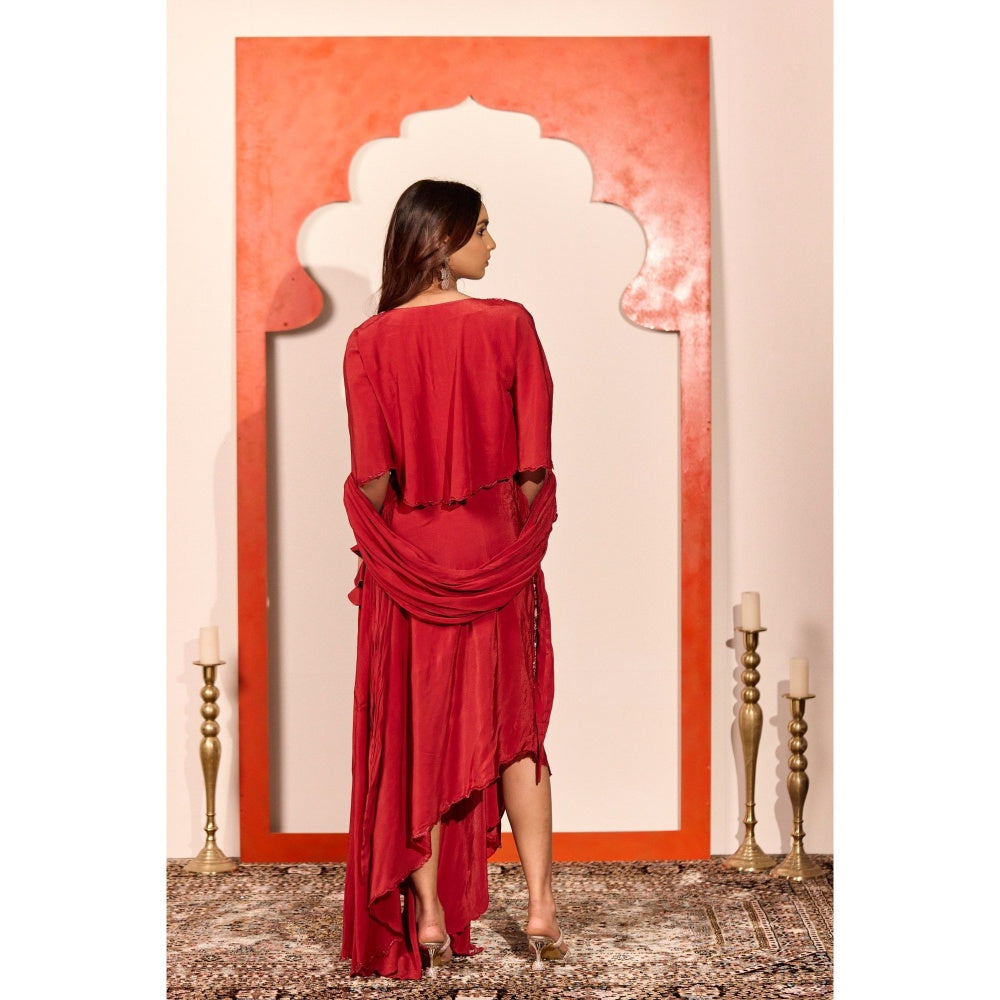 NAVA AURA Red Celeste Drape Skirt with Top
