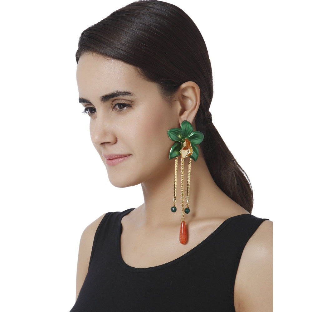 Valliyan Green Dangling Orchid Earring