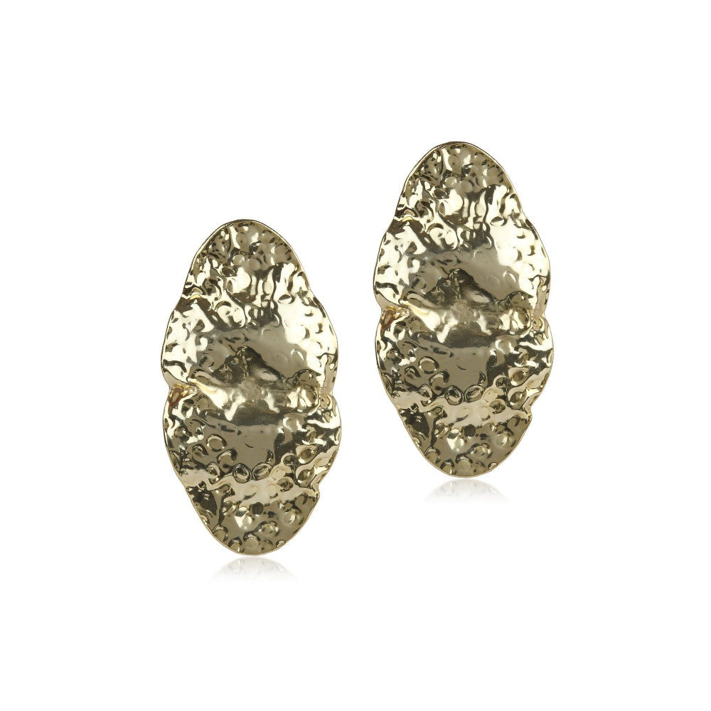 Valliyan Metal Crush Hoops Oval Gold Earring