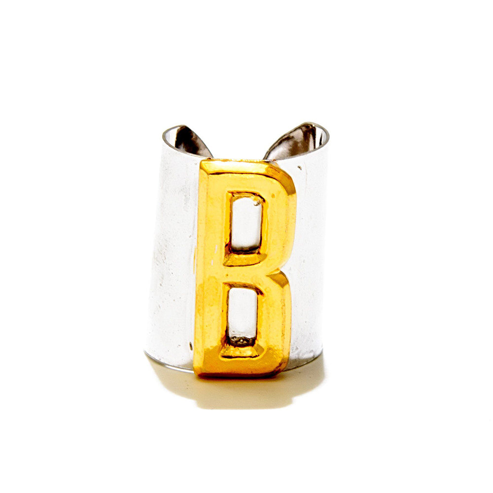 Valliyan Silver B Letter Ring