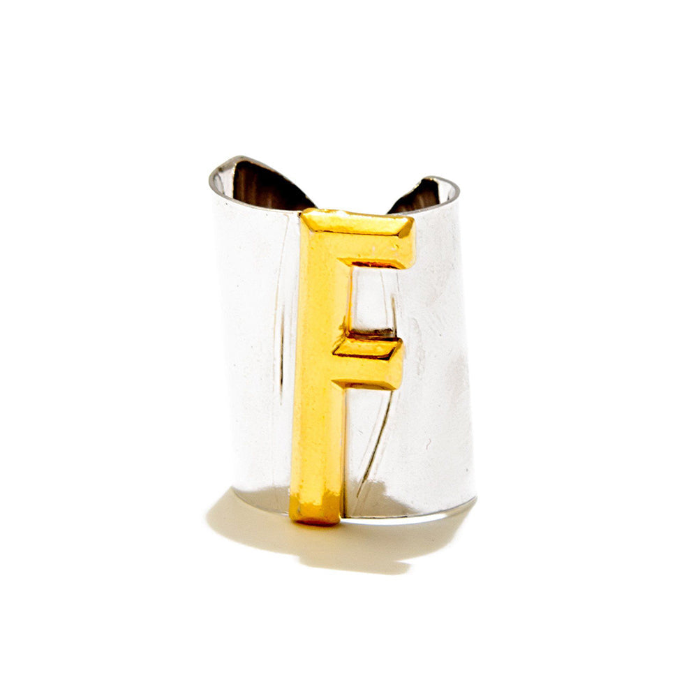 Valliyan Silver F Letter Ring