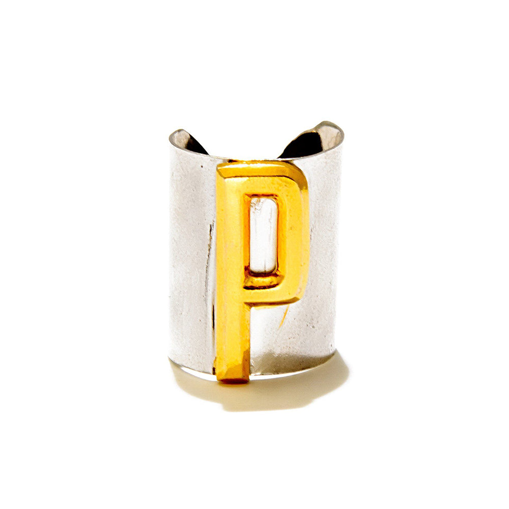 Valliyan Silver P Letter Ring