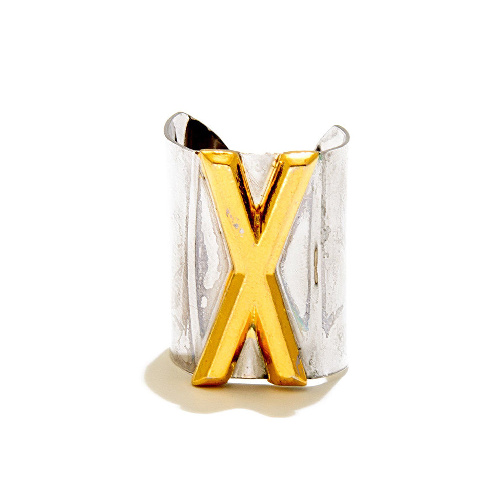 Valliyan Silver X Letter Ring