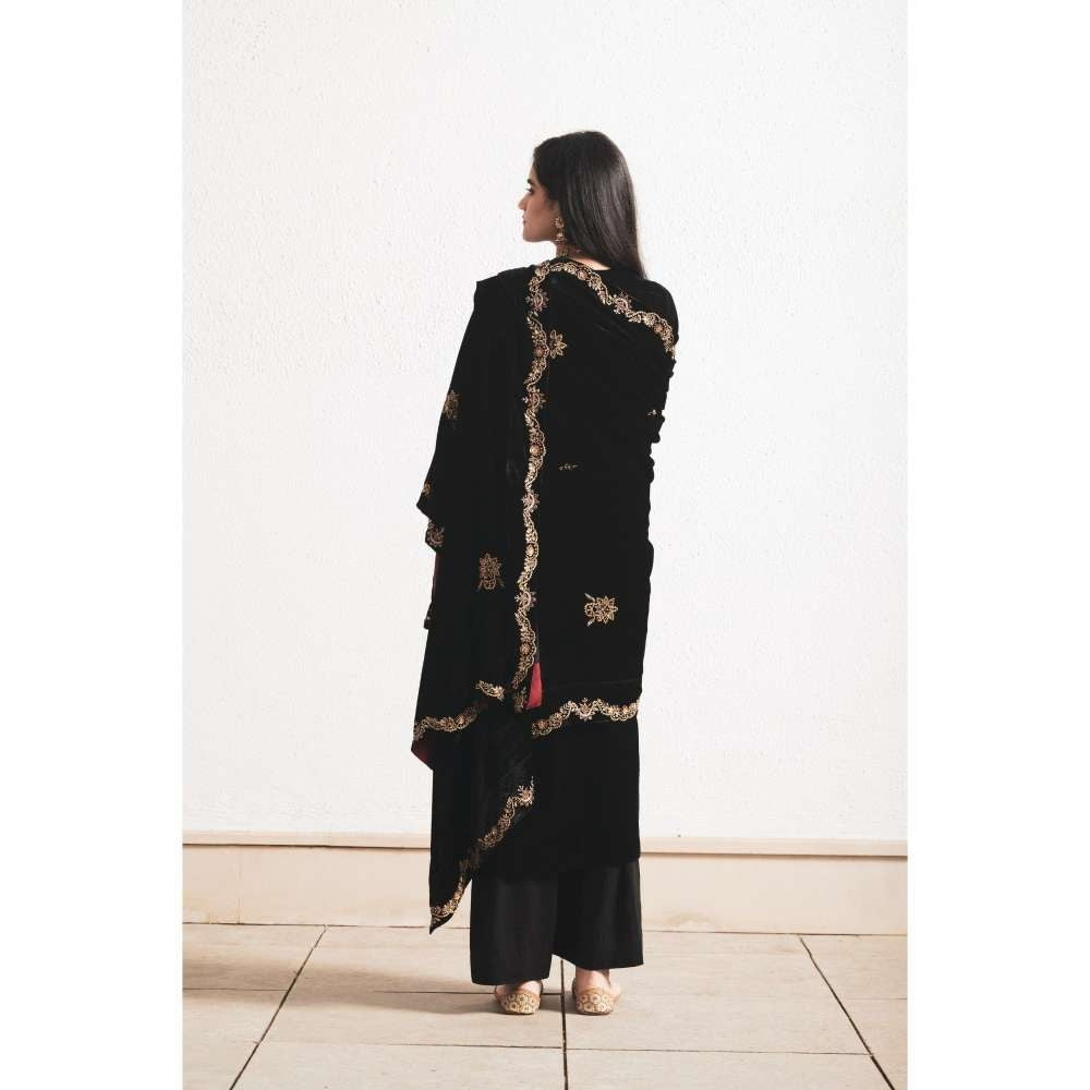 Neelu Sethi Velvet Hand Embroidered Kurta and Pant with Dupatta (Set of 3)