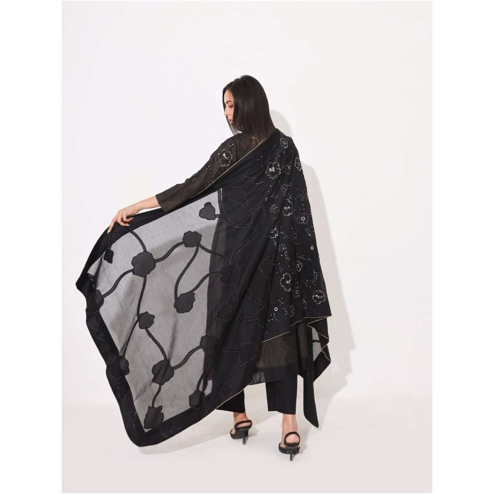 Neelu Sethi Black Embroidered Kurta and Pant with Dupatta (Set of 3)