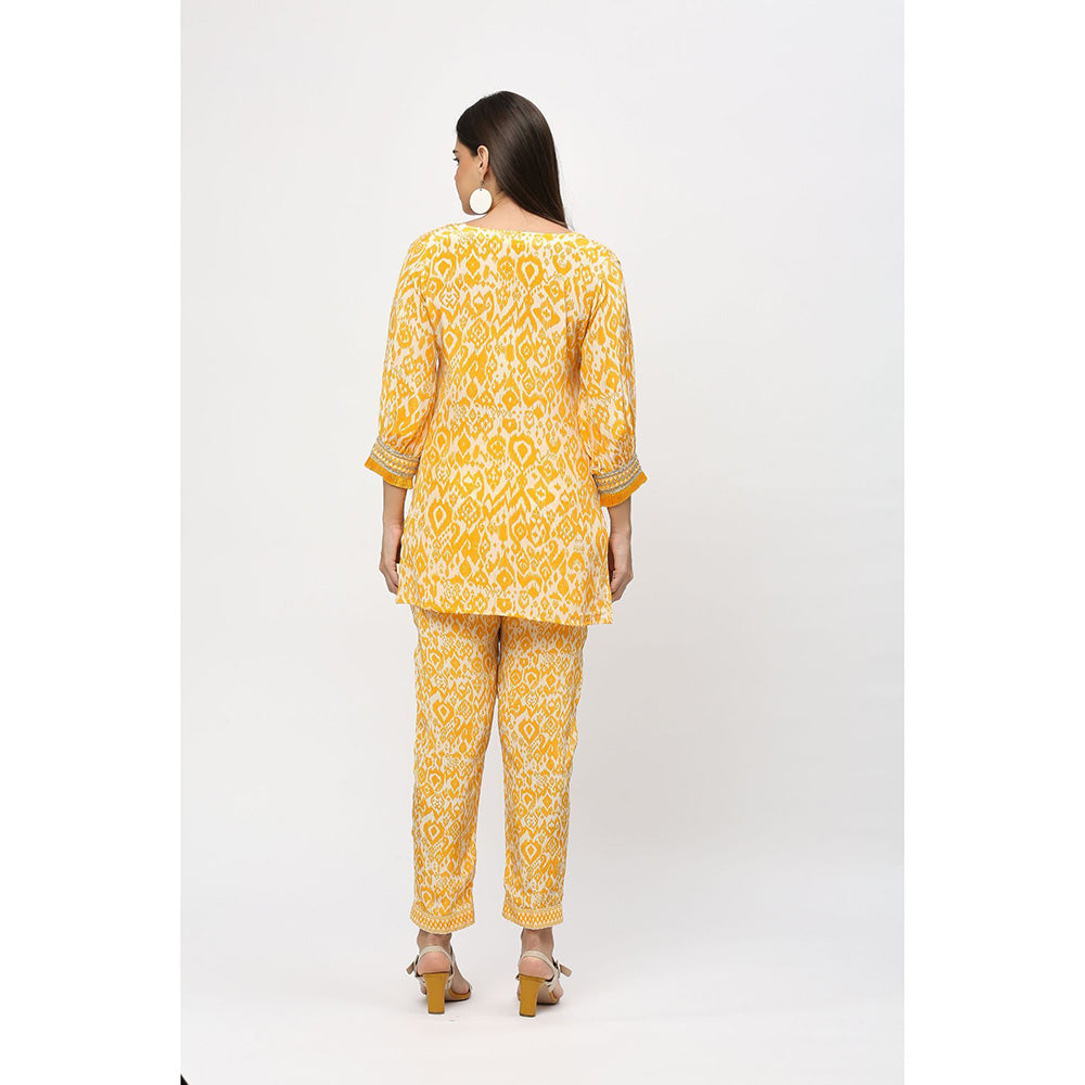 Neha Mehra Saffron Ikat Crepe Embroidered Co-Ord (Set of 2)