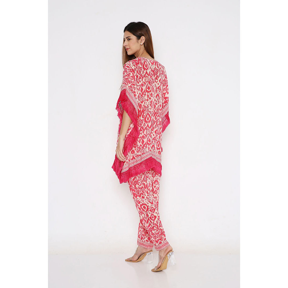 Neha Mehra Pink Ikat Crepe Short Kaftan with Straight Pant (Set of 2)
