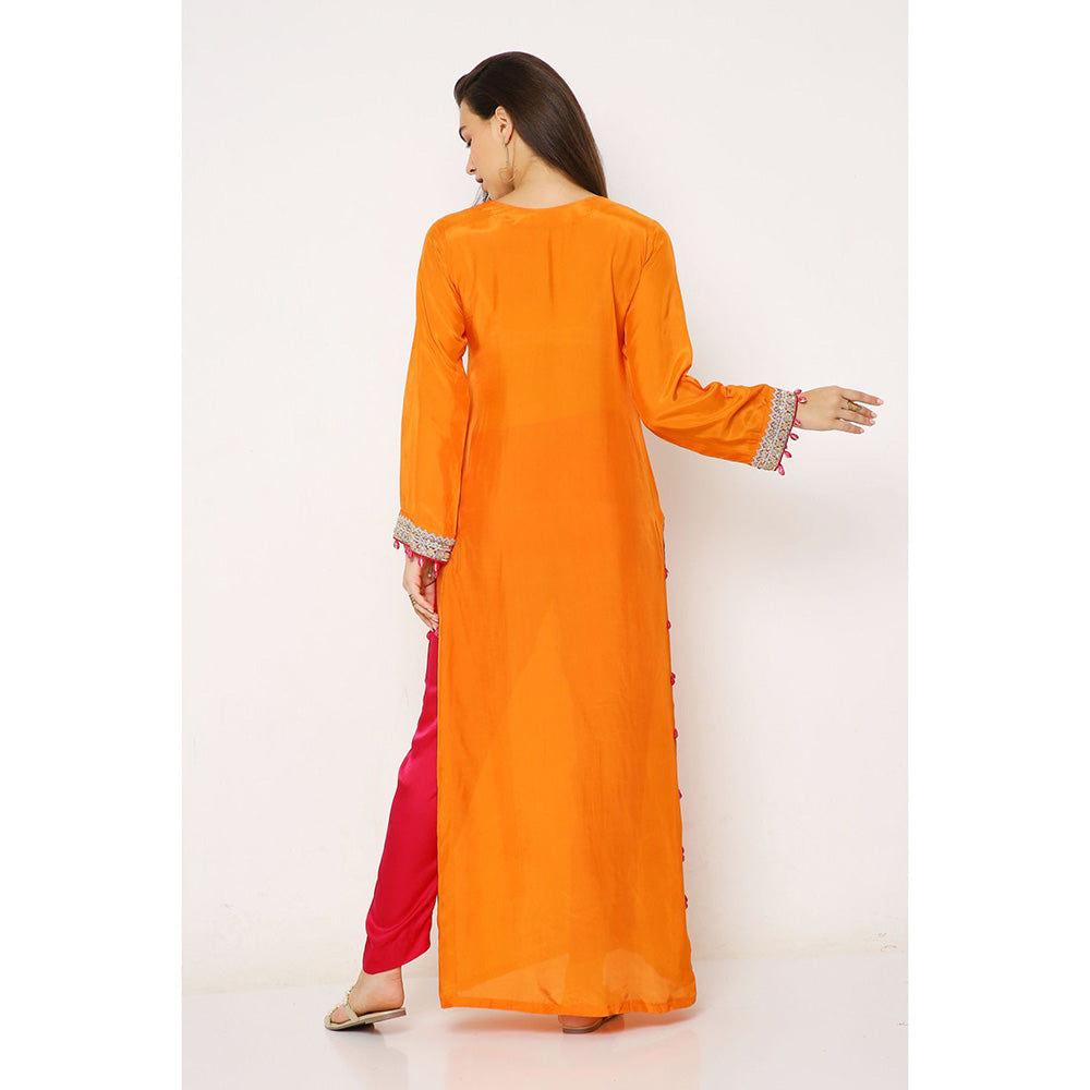 Neha Mehra Orange Silk Embroidered Kurta with Hot Pink Pants (Set of 2)
