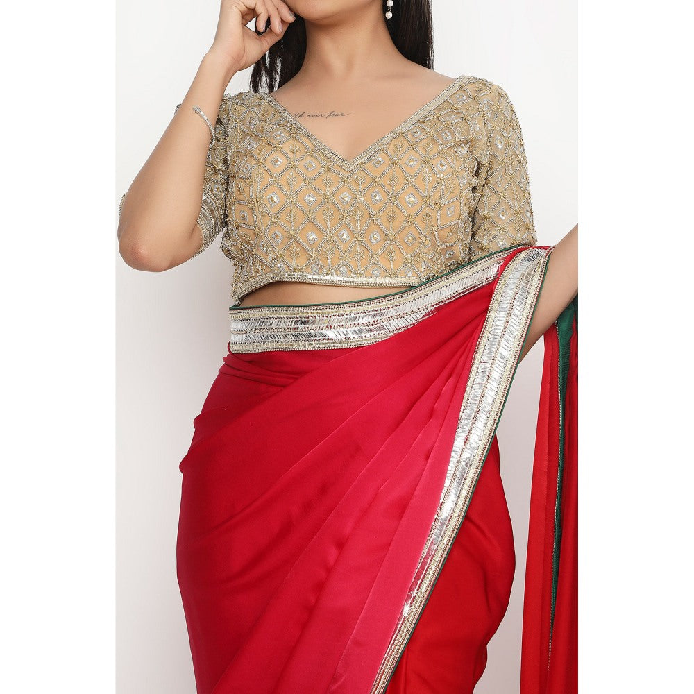 Neha Mehra Red Embroidered Saree without Blouse