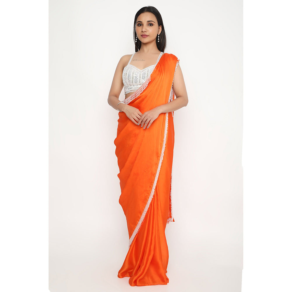 Neha Mehra Orange Solid Tassels Saree without Blouse