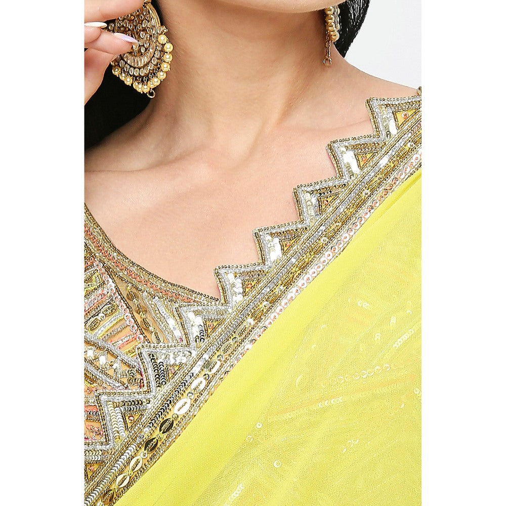 Neha Mehra Embroidered Zigzag Cutwork Border Saree without Blouse