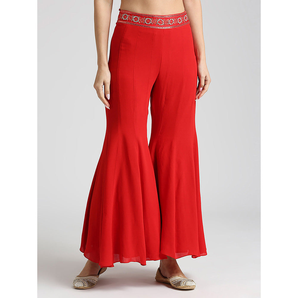 Neha Mehra Red Embroidered Jacket with Bustier and Sharara (Set of 3)