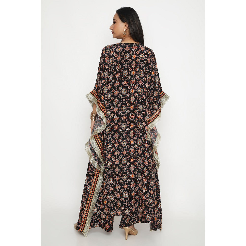 Neha Mehra Black Killa Printed Front Slit Kaftan and Pant (Set of 2)