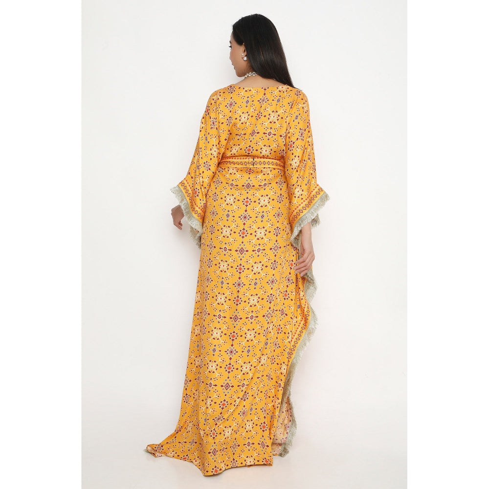 Neha Mehra Orange Killa Printed Kaftan Dress with Belt (Set of 2)