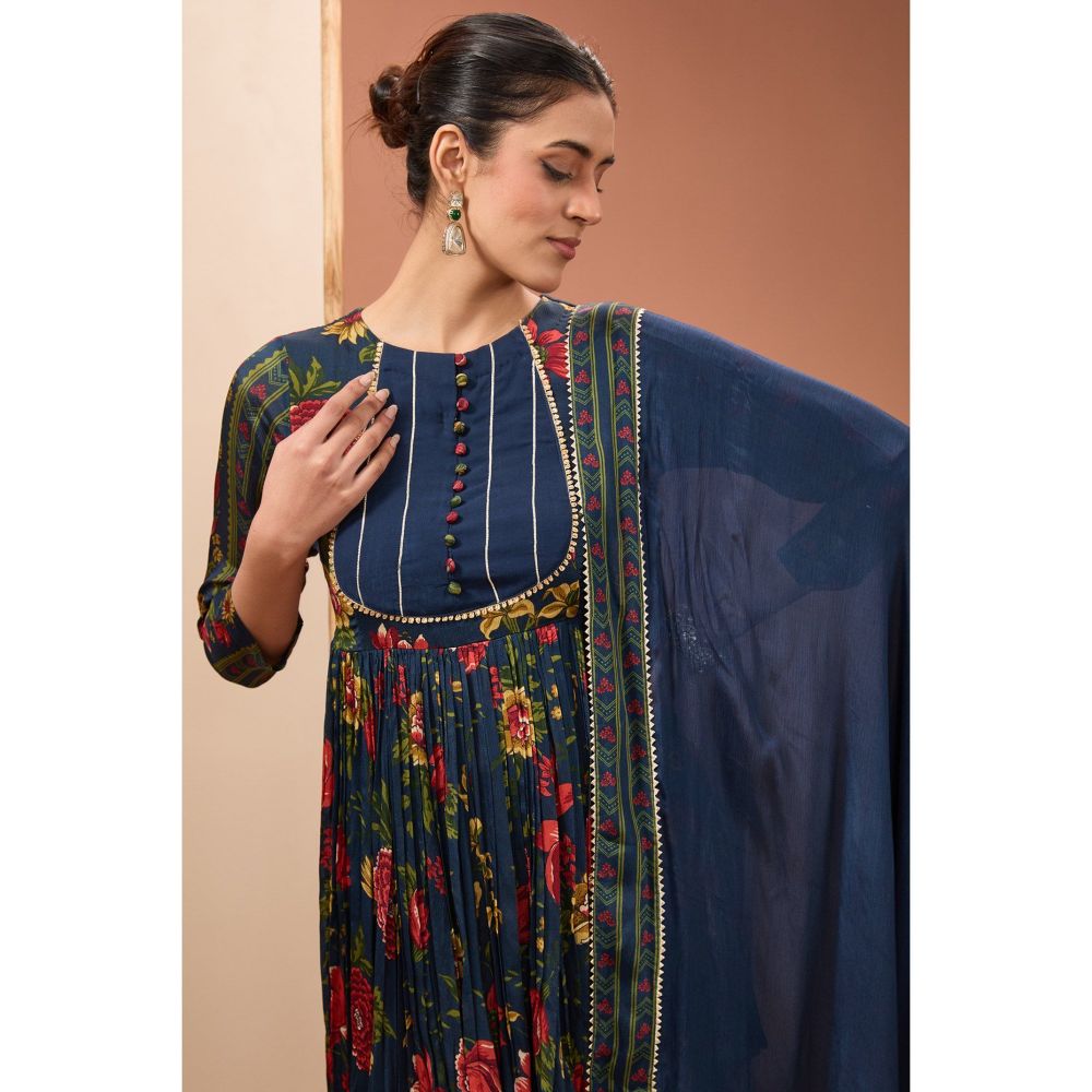 Neha Khullar Blue Printed Sharara with Kurta and Dupatta (Set of 3)