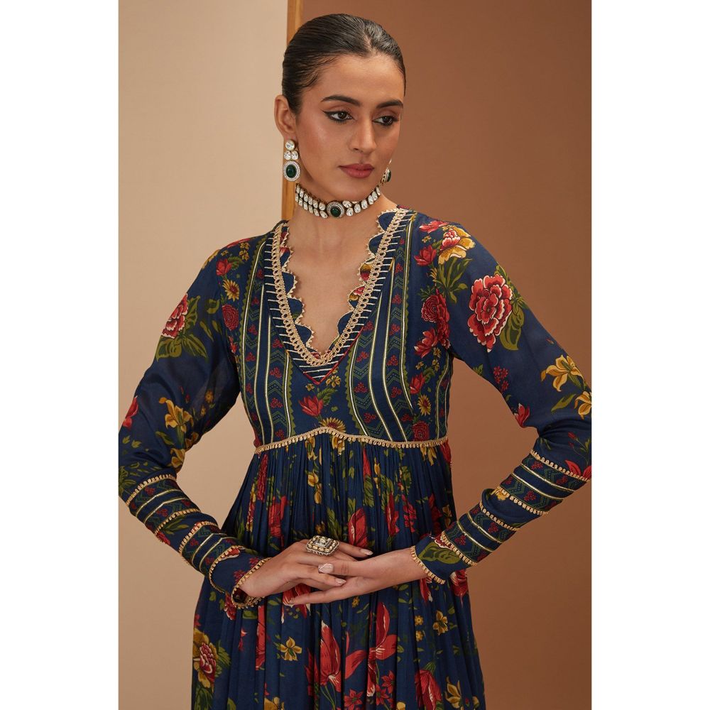 Neha Khullar Blue Anarkali Kurta With Gota Embroidery Sharara and Dupatta (Set of 3)