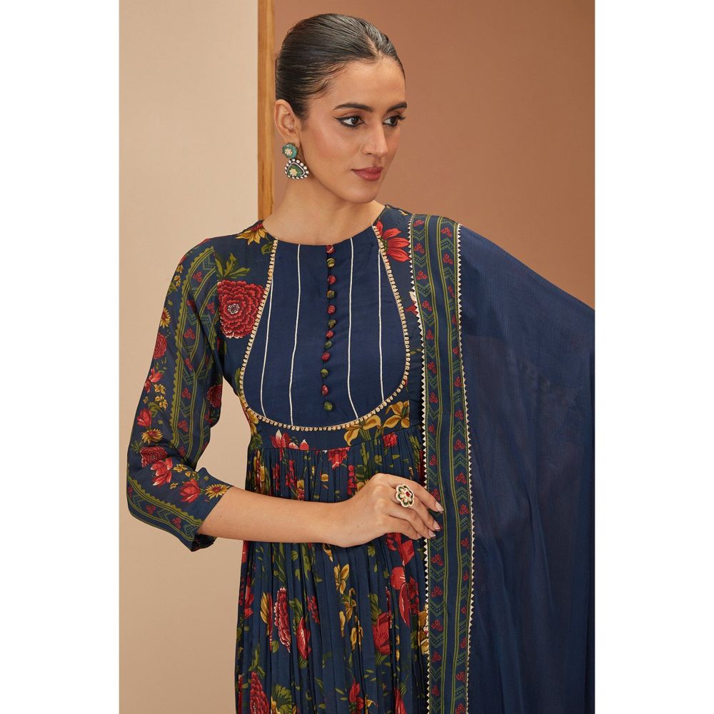 Neha Khullar Blue Short Kurta With Gota Embroidery Pant and Dupatta (Set of 3)