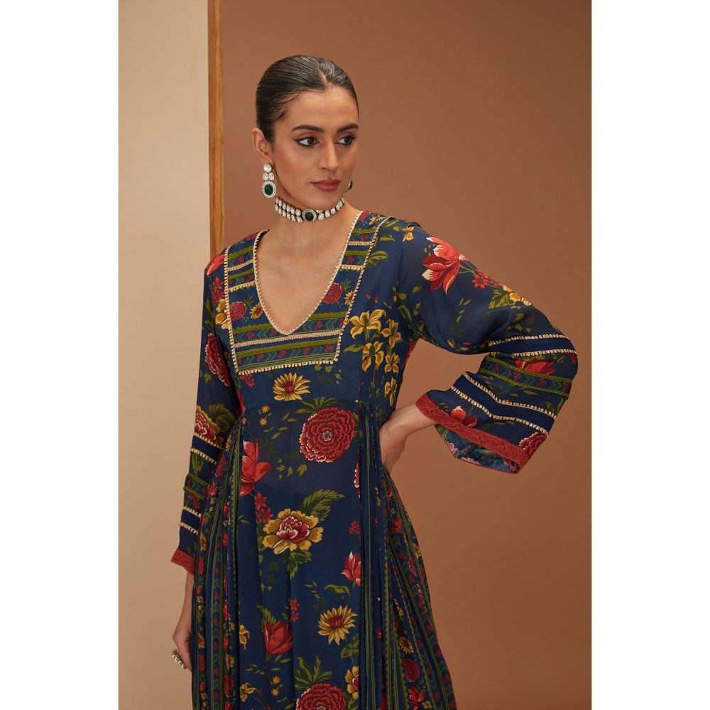 Neha Khullar Blue Kurta With Gota Embroidery Palazzo and Dupatta (Set of 3)