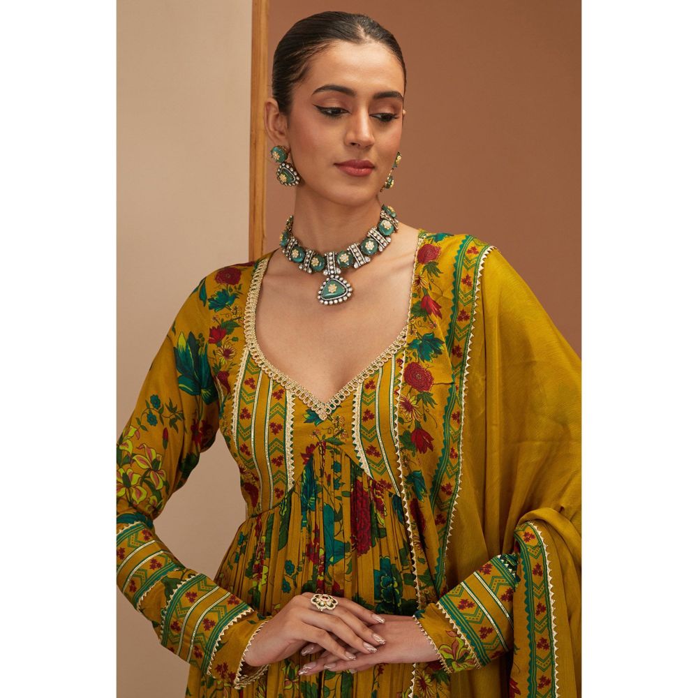 Neha Khullar Mustard Printed Sharara With Gota Embroidery with Kurta and Dupatta (Set of 3)