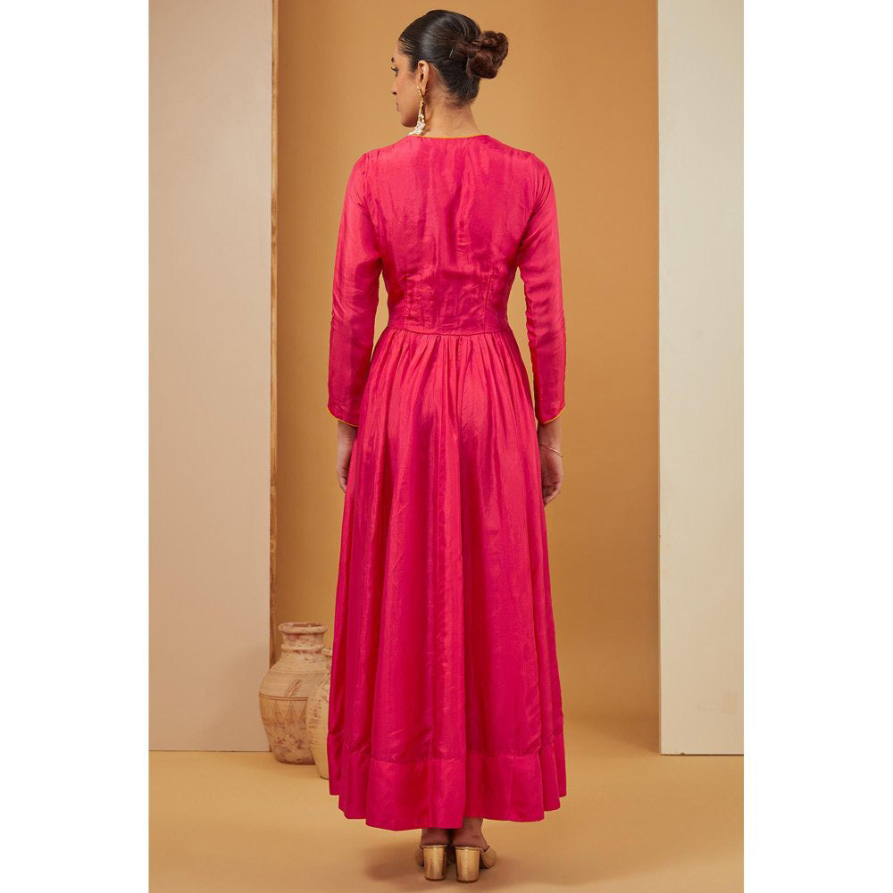 Neha Khullar Pink Fuscia Anarkali with Pant and Dupatta (Set of 3)