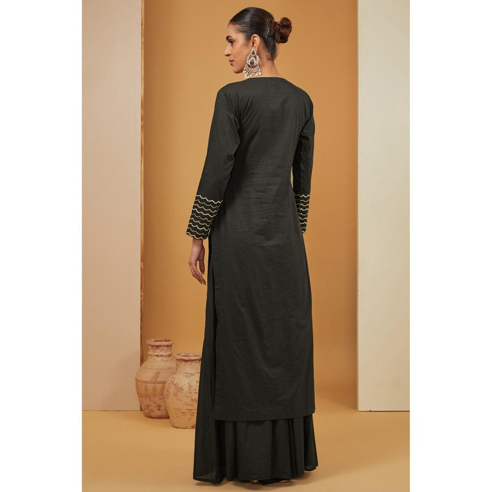 Neha Khullar Black Palazzo with Kurta and Dupatta (Set of 3)