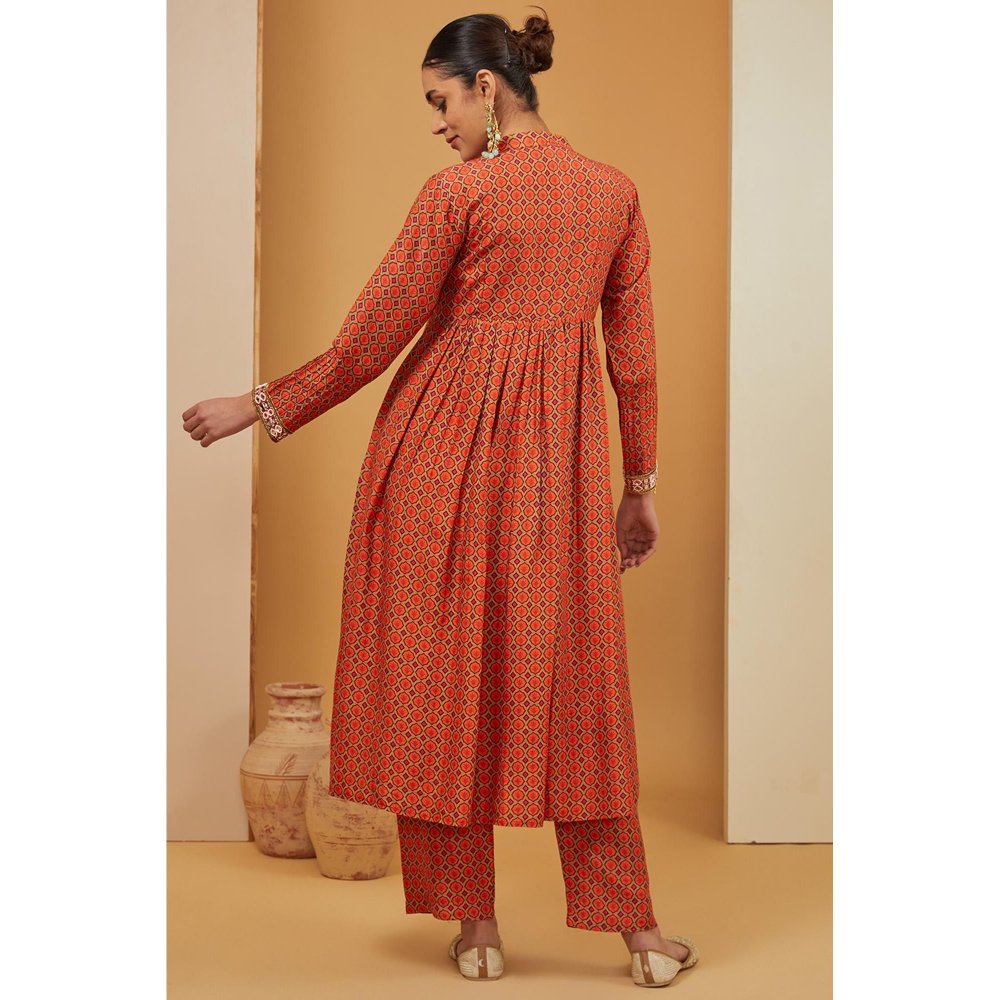 Neha Khullar Rust Embroidered Kurta with Pant and Dupatta (Set of 3)